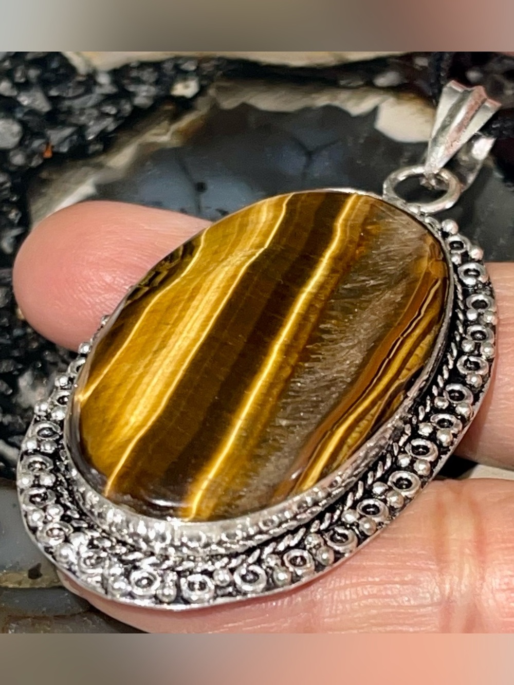 Large Golden Brown Tiger Eye Crystal Pendant
